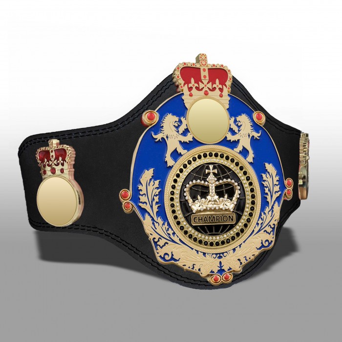 QUEENSBURY PLT LEATHER BLACK CHAMPION CROWN CHAMPIONSHIP BELT  - PLTQUEEN/BLUE/G/BLKGEM - AVAILABLE IN 4 COLOURS